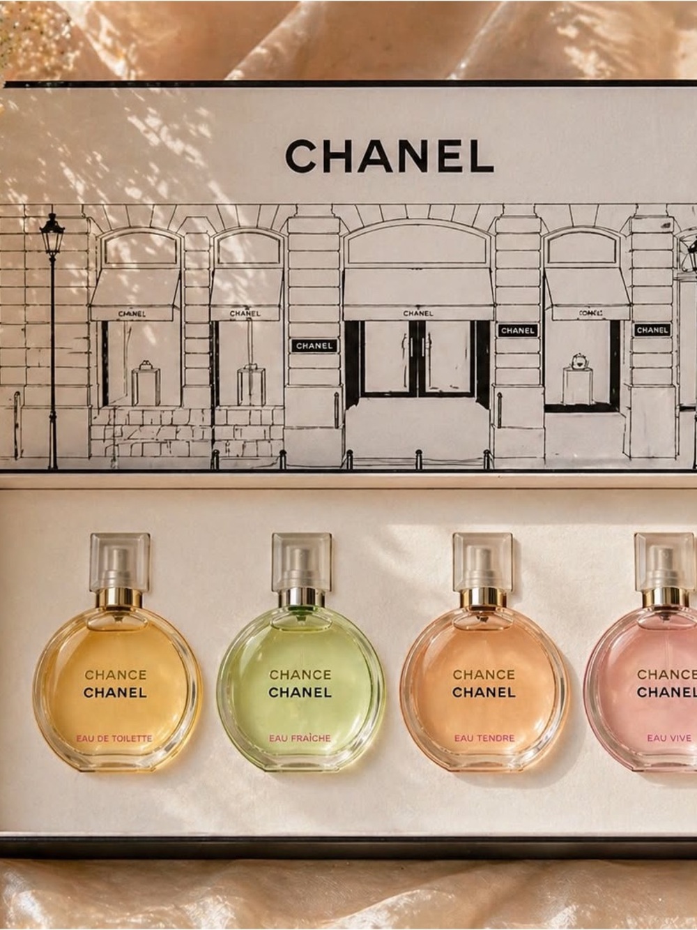 CHANEL Chance Mini Fragrance Set — Yellow, Green, Peach, Pink